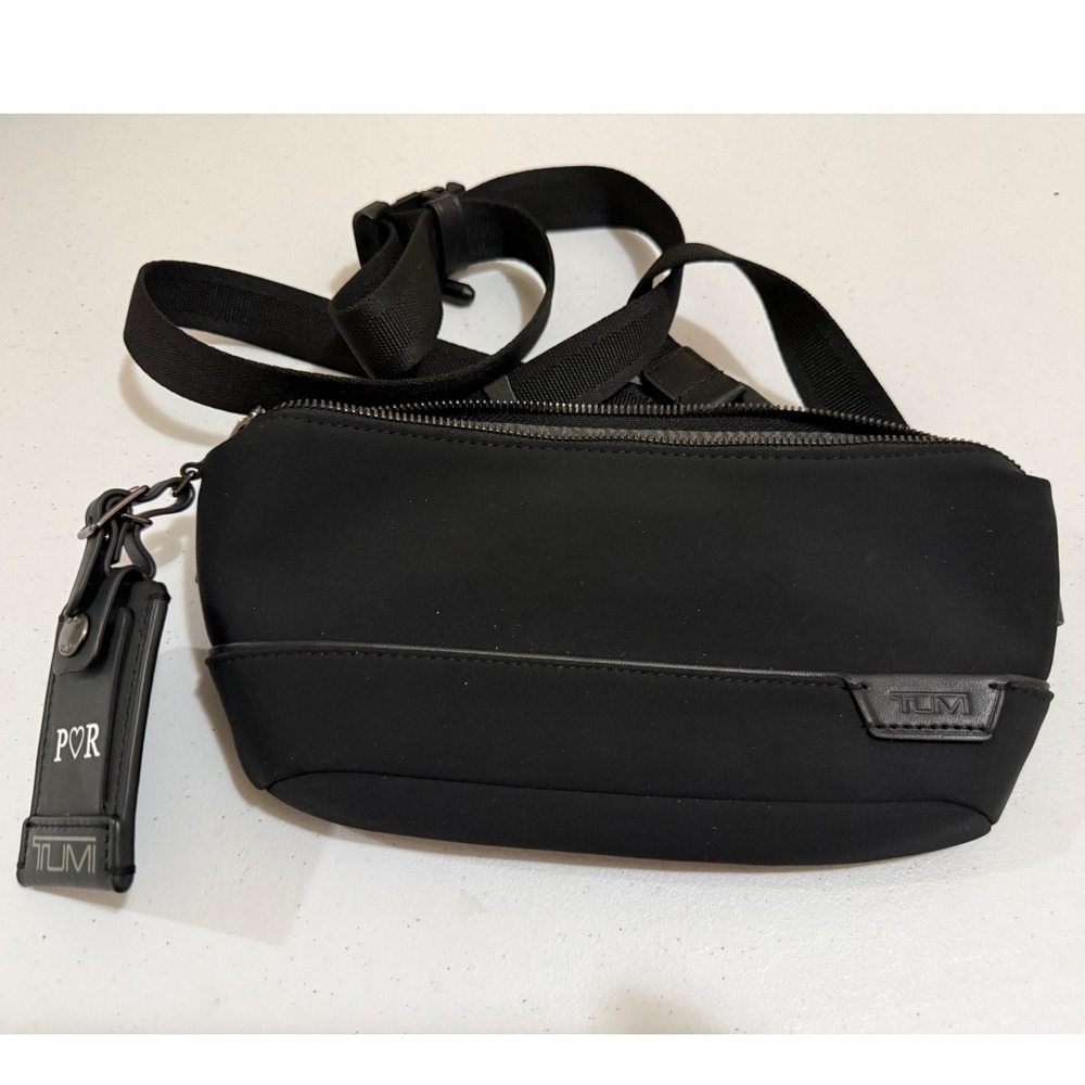 Tumi Black Nylon Crossbody Bag with Leather Trim and Adjustable Strap